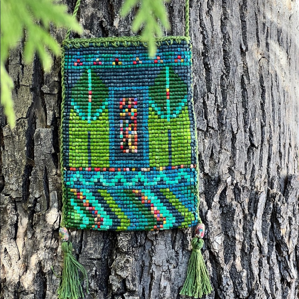 Handmade hand-dyed Boho Beaded Bag Purse Crossbody - Picture 2 of 6